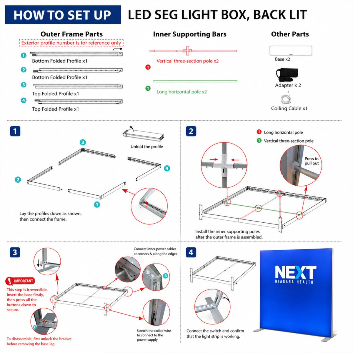 Hardware only for Backlit LED Light Box SEG Floor Display WALL Kit, 8'W x 8'H