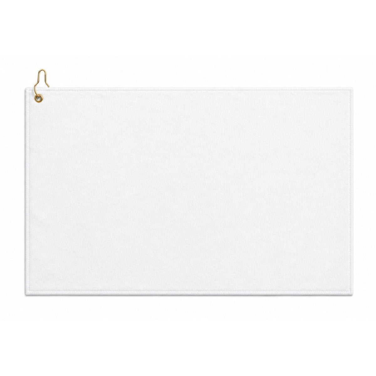Toalla de golf de microfibra blanca Dri-Lite de felpa, tamaño final 15x25, ojal y gancho sin pliegue, solo en blanco