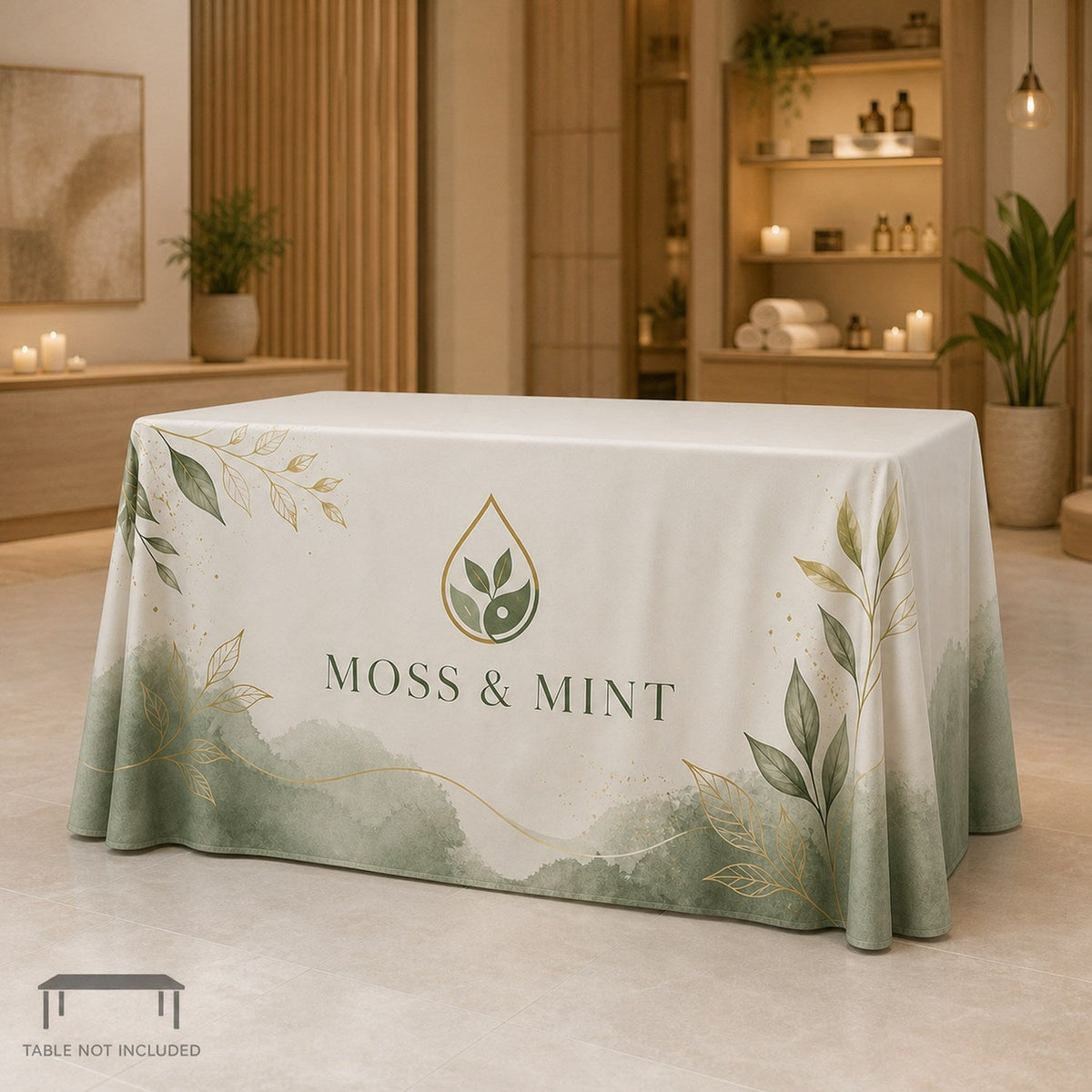 Sublimated Table Cloth for 4' table, Drape style, 4 sided, Closed Back