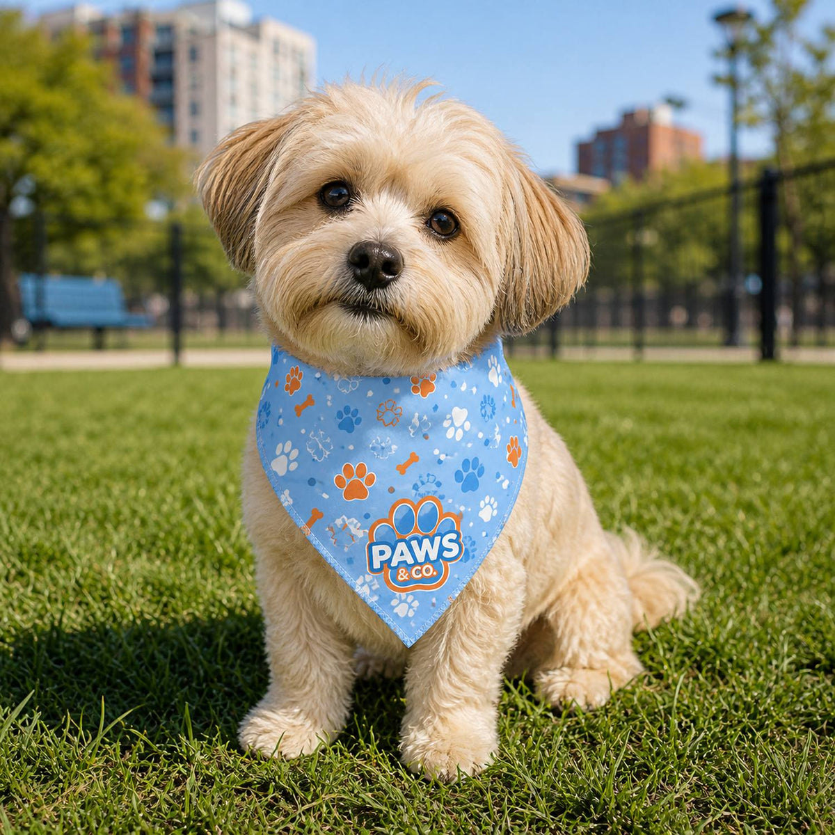 Small Dog Bandana, 14x14x20, Stitched Edges, Sublimated Edge to Edge (Decorated in Canada)
