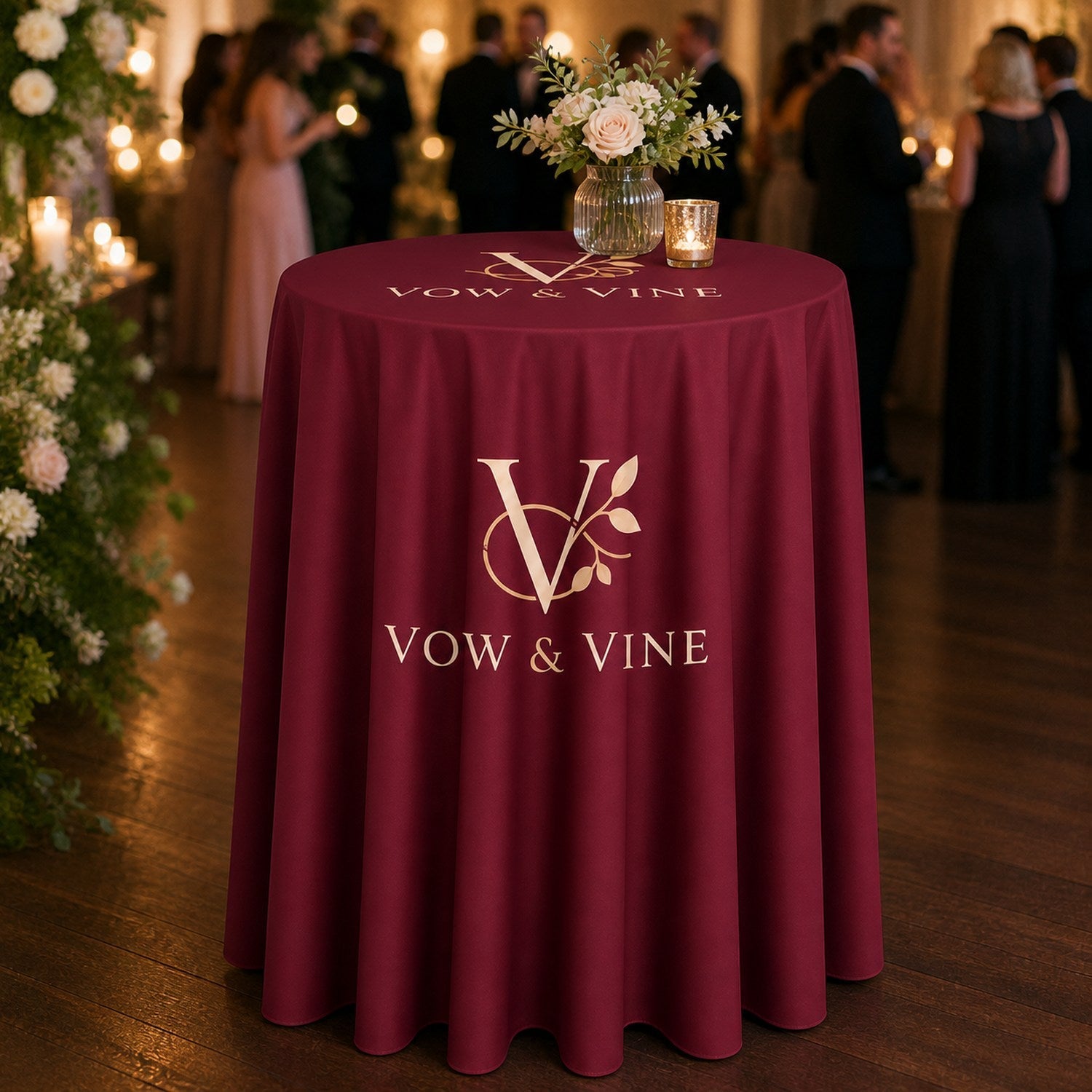 Sublimated Bar-Height Round Drape Table Throw