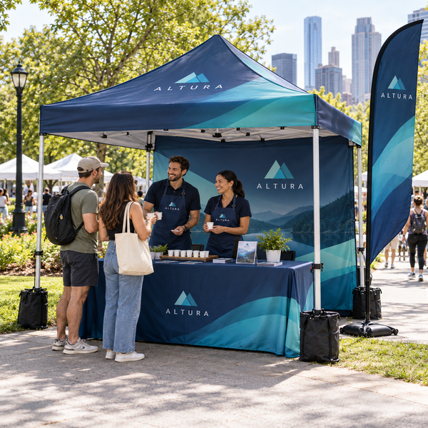 Altura branded outdoor event tent and activation setup