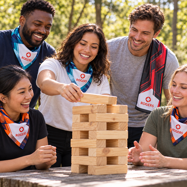 Team building group event with coordinated Rogers branded products